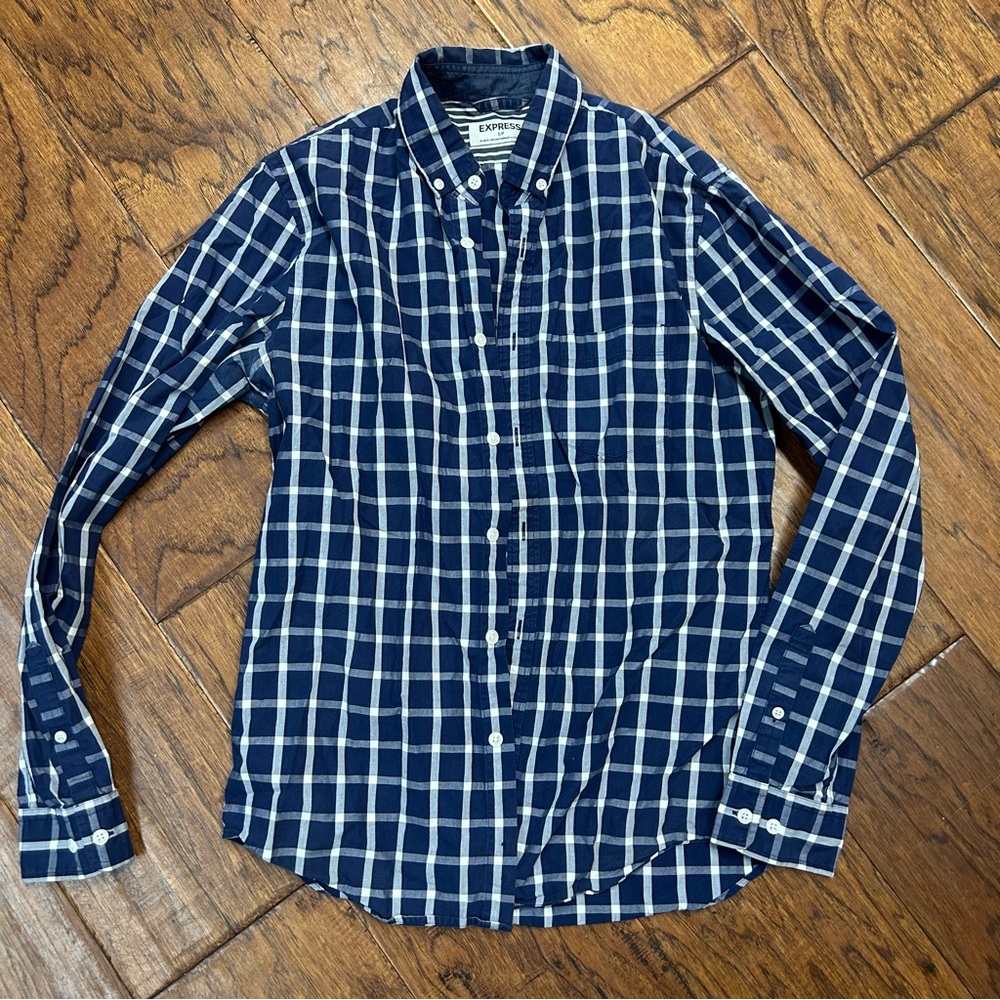Express Blue and White Checkered button down Casual Shirt